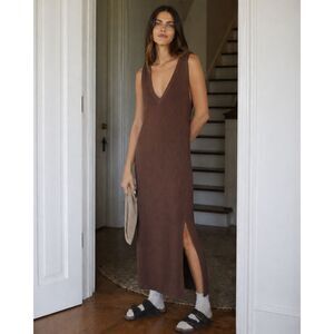 Daily Practice Anthropologie Ribbed Vest Maxi Dress XS Brown V-Neck Coastal Boho